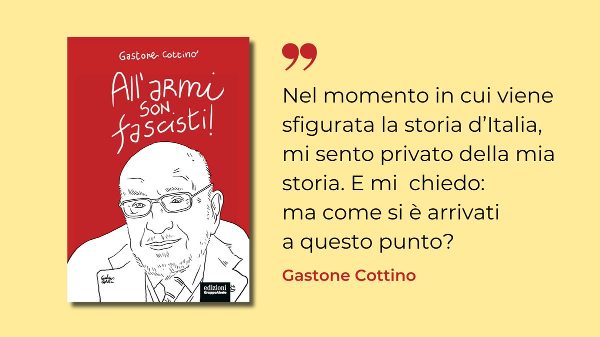 Gastone Cottino è stato un partigiano e un giurista. Ci ha lasciati a gennaio del 2024, ma le sue parole di testimonianza e monito rimangono qui, a ricordarci che il #fascismo non è sconfitto per sempre.
Da oggi in libreria «All'armi son fascisti!» 👉 edizionigruppoabele.it/prodotto/allar…