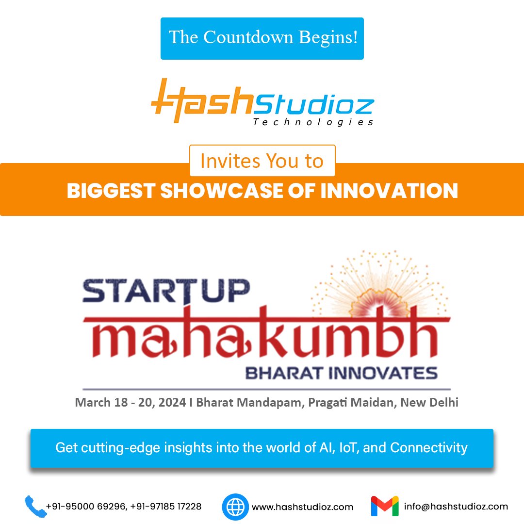 Excited for @StartupMahakumb 2024!

Join us at Bharat Mandapam and Pragati Maidan, New Delhi from March 18-20, 2024. Explore innovations, seize opportunities, and connect with leaders.

Meet the @hashstudioz team and discover our vision!

#StartupMahakumbh #Innovation #Delhi