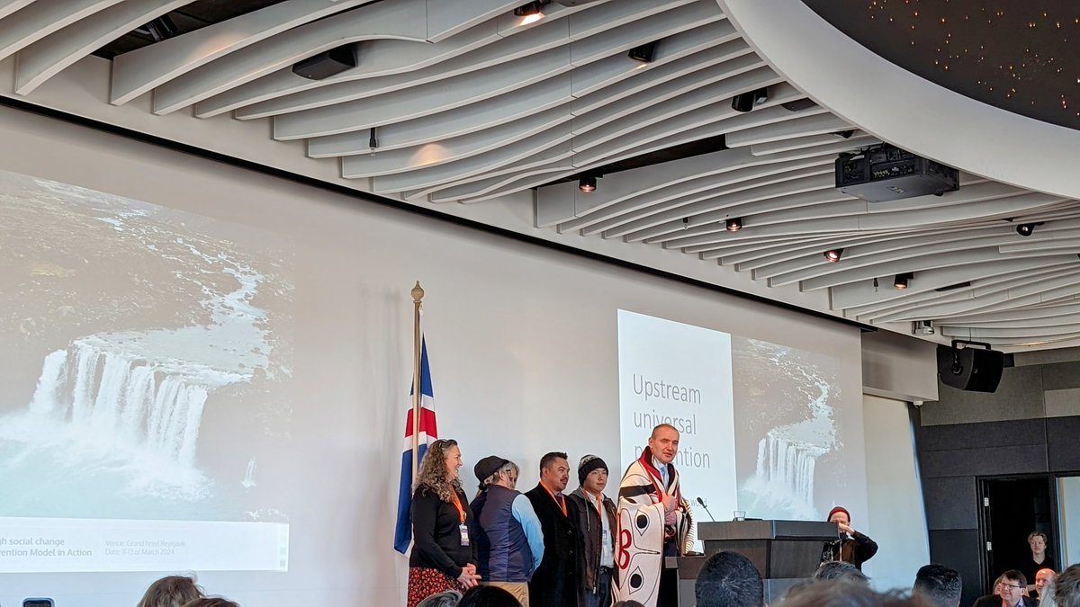 rummuker's tweet photo. Young people &amp; representatives from #LummiNation wrap a Coast Salish blanket of love, hope &amp; friendship around @PresidentISL to begin the #PYConference2024 What a great start! #PlanetYouth @TrellisYYC https://t.co/N0cgMTAkTm