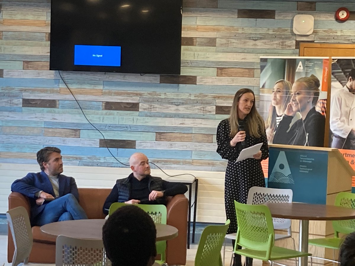 Dr Isobel Cunningham, ATU, John Logue, CEO of Social Enterprise Republic of Ireland and Johnny Loughrey Founder/CEO, The NoBarriers Foundation discussing 'Balancing profit with purpose: running a social enterprise in challenging times' last week at ATU Donegal.