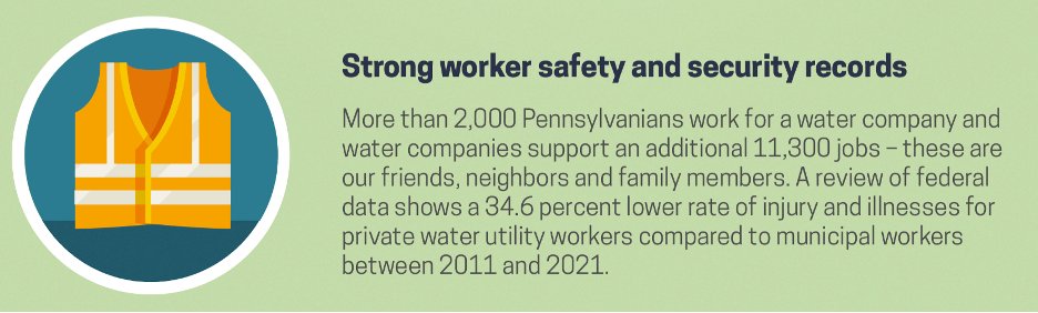 Truthfromthetap's tweet photo. Why work with a regulated, private water company? Because their workers are safer on the job with lower rates of injury. https://t.co/YTs3UCYw0B