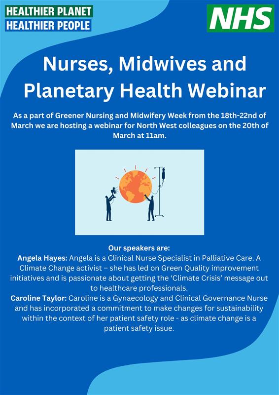 We are looking forward to being part of Greener Nurses and Midwives week @MFTnhs Share with us how you have improved nursing and midwifery sustainability and join the NW webinar on 20th March. Get in touch to register or learn more TimeToAct@mft.nhs.uk