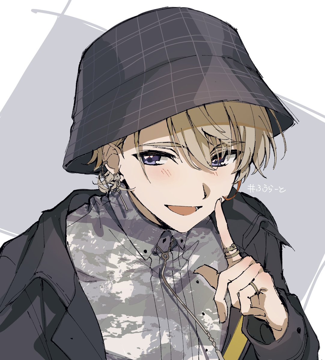 male focus 1boy jewelry solo earrings hat blonde hair  illustration images