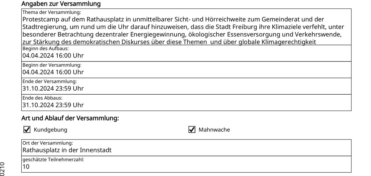 sbamueller's tweet image. Mir wurde die Anmeldung für eine Fortsetzung des #Klimacamp in #Freiburg zugespielt.

Demnach soll es am 4.4. um 16:00 auf dem Rathausplatz losgehen. 

Inhaltlich soll es um #Energiewende, besseren #ÖPNV, lokale Nahrungsmittel und demokratischen Diskurs gehen.