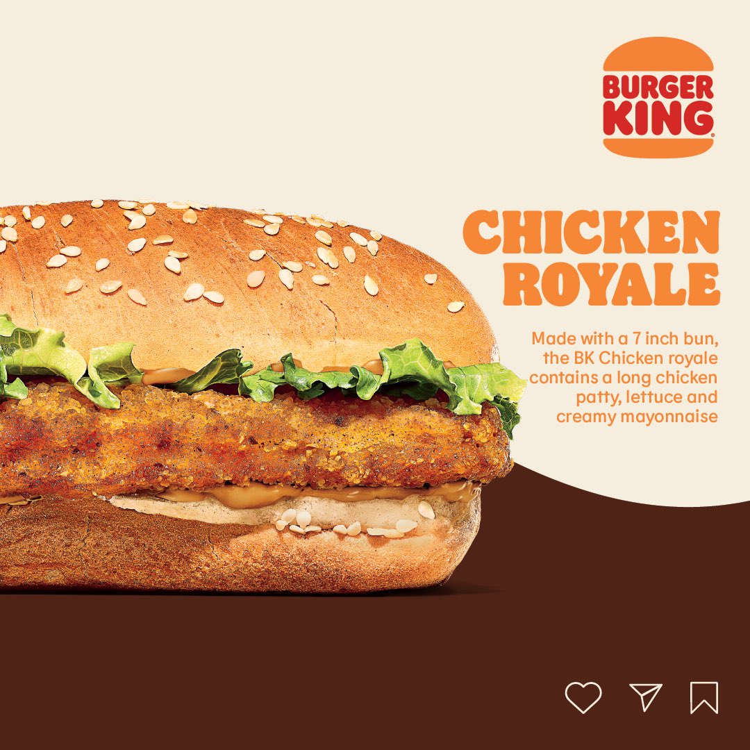 burgerkingnga's tweet photo. A loonnngg burger fit for a King! It’s a tasty chicken burger wrapped in a special crisp coating, topped with iceberg lettuce, creamy mayo and crowned with a 7 inches toasted sesame seed bun ❤️🔥
Order one your way now in-store or online on 07000334477 💃🏻
#OrderYourWay #BurgerKingNigeria