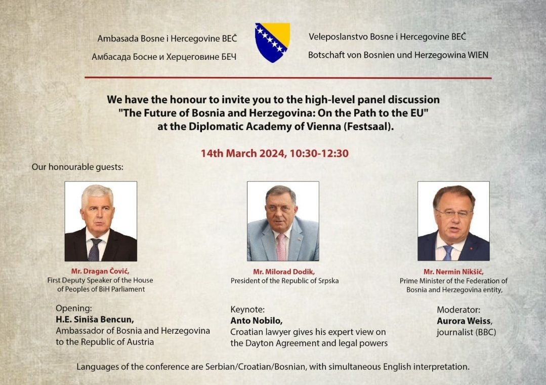This Thursday in #Vienna I will be participating at the high-level panel discussion organized at @DA_vienna, speaking on the future of 🇧🇦 on the path to the 🇪🇺. The #EU path of #BiH remains without alternative and we continue to put all efforts into making necessary progress.
