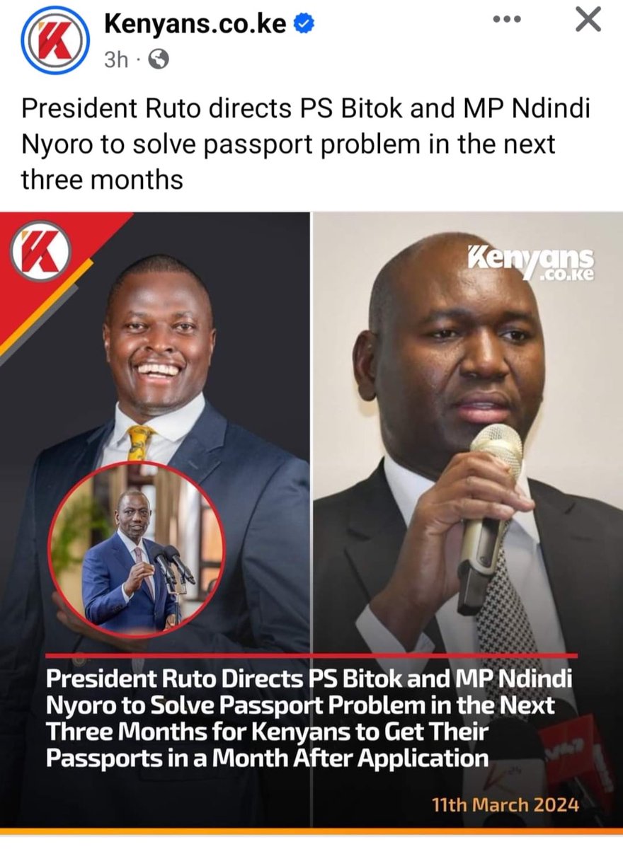 Thanks President @WilliamsRuto for your swift action in addressing the passport gridlock. Your commitment to resolving this issue within three months is a testament to your dedication to serving Kenyans. We look forward to a smoother passport application process for all for God’s…