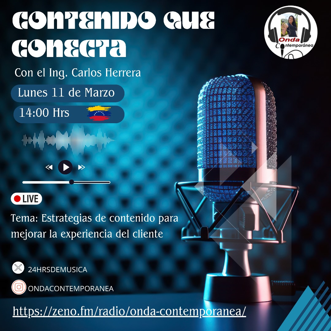 24hrsdemusica's tweet photo. Buenos días feliz lunes #Marzo2024 hoy no te pierdas otra edición de #ContenidoQueConecta con el Ing @carl_alberto12 a través de #OndaContemporanea #Maracay #Venezuela #Oscars #Oscars2024 #MarketingDigital #Majos11M https://t.co/vtSQie3Pz7