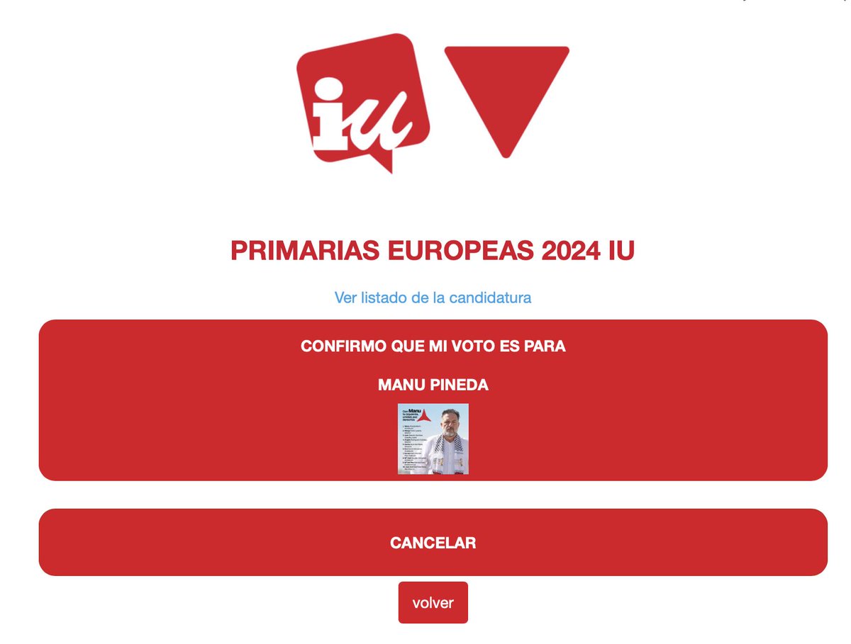 MaiteMNa's tweet photo. Acabo de votar en las primarias europeas a @ManuPineda como candidato de @IzquierdaUnida 
#YoconManu https://t.co/bNyo7hSQTF