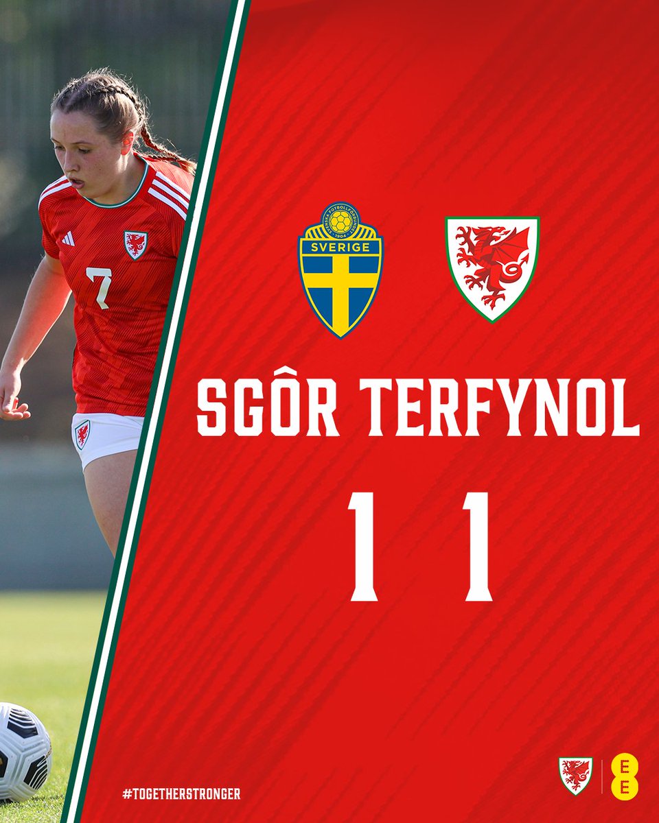 ⏰ SGÔR TERFYNOL | 🇸🇪 1-1 🏴󠁧󠁢󠁷󠁬󠁳󠁿

Teagan Scarlett's second-half strike earns Cymru a draw 👊

#WU17EURO | #TogethersStronger
