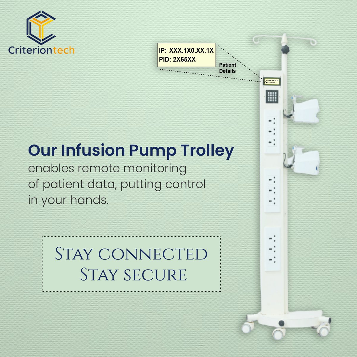 Patient safety at your fingertips

Learn more at: criteriontechnologies.com/infusion-pump-…
.
#PatientSafety #HealthcareTech #PatientSafety #RemoteMonitoring #HealthTech #MedicalEquipment #ConnectedCare #HealthcareInnovation #DigitalHealth #Criteria4Technology #CriterionTech