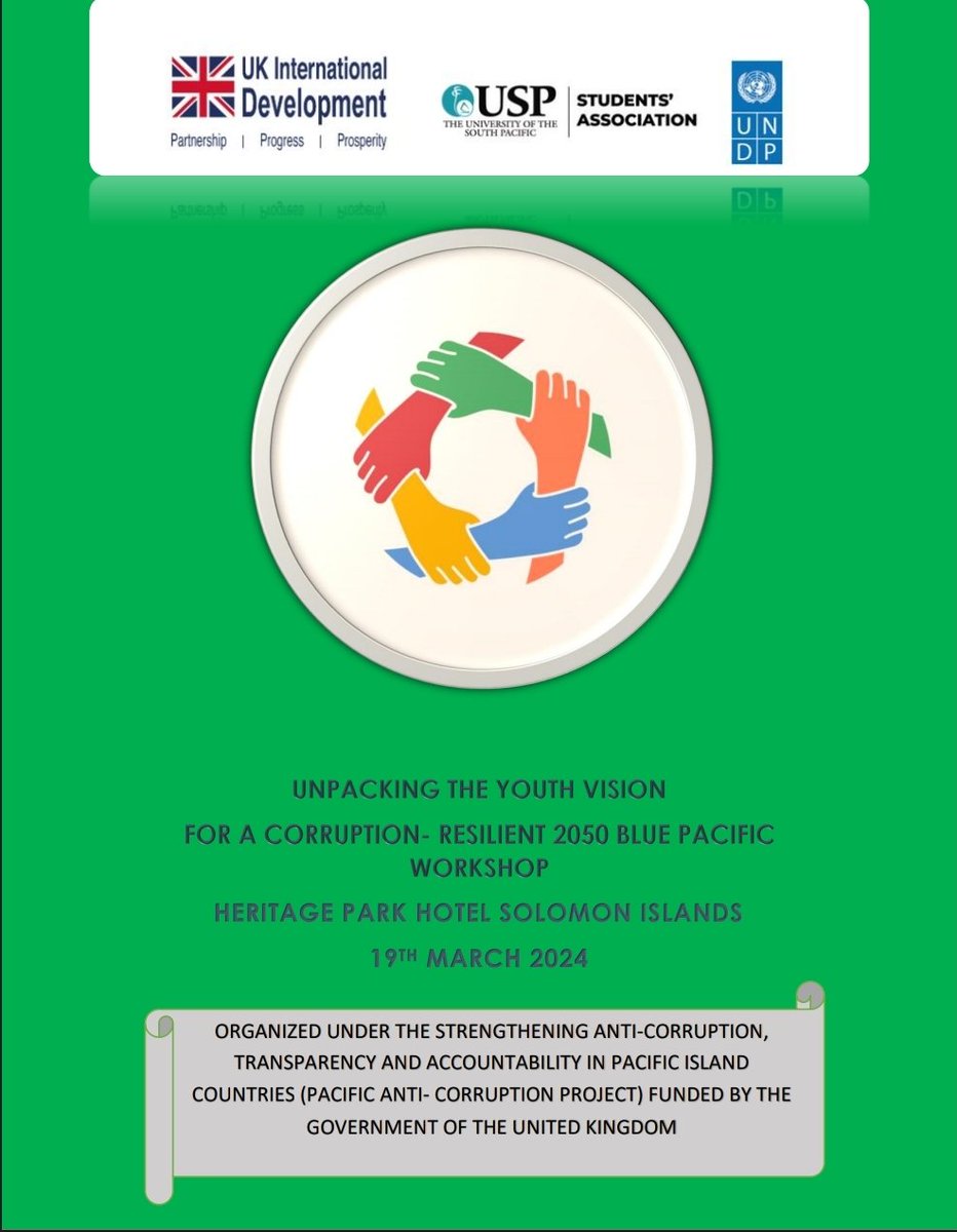 📢 The Pacific Anti-Corruption Consultation Workshop series makes it's way to the Solomon Islands This day long event builds on the series of events that has taken #YouthVision for a Corruption Resilient 2050 Blue Pacific across our Blue Pacific from 🇼🇸 to 🇰🇮 to 🇻🇺 to 🇫🇯 to 🇸🇧