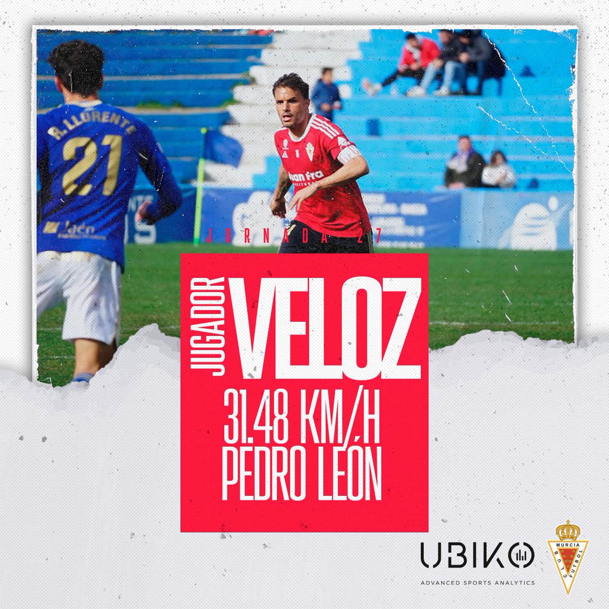 J27 | ⚡️ El 𝗝𝗨𝗚𝗔𝗗𝗢𝗥 𝗩𝗘𝗟𝗢𝗭 con <a href="/ubikosports/">UBIKO | Advanced Sports Analytics</a> del #LinaresRealMurcia fue <a href="/PLeonSanchez/">Pedro León</a> con 31.48 KM/H.