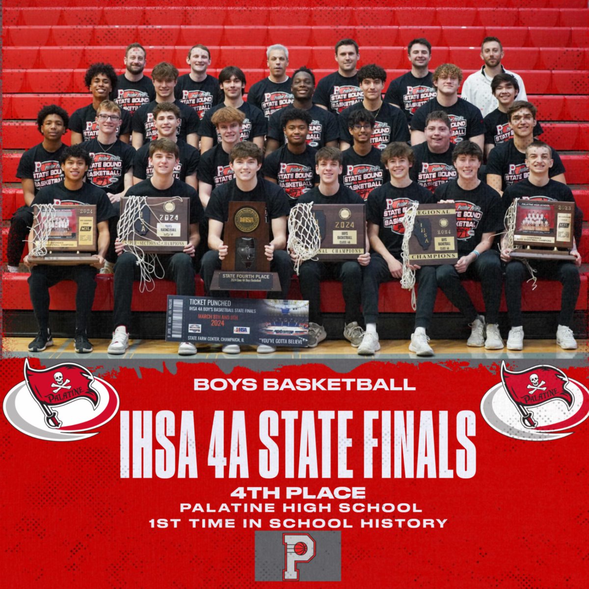 Coach Millstone and the Boys Basketball Team have made us so proud. What a historic run! 1st time in school history! Congratulations on 4th place in the state. The community has rallied around this great team to witness a magical moment, the school spirit was great! GO PIRATES!