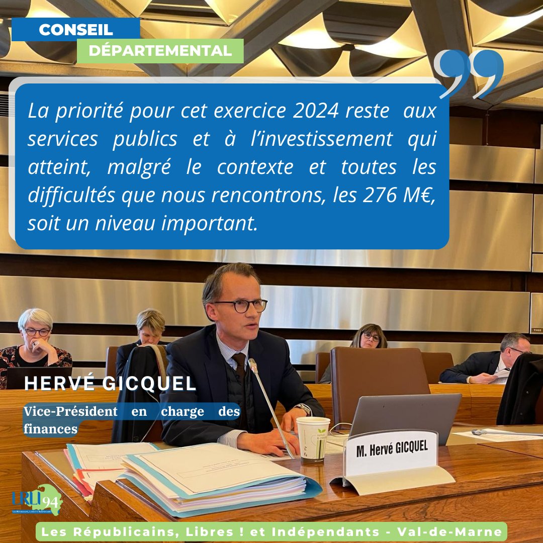 🔵 Hervé Gicquel a présenté les orientations budgétaires 2024. L'ambition d'améliorer la qualité de vie et l'attractivité du territoire, malgré le contexte incertain, est maintenue.  #ValdeMarne