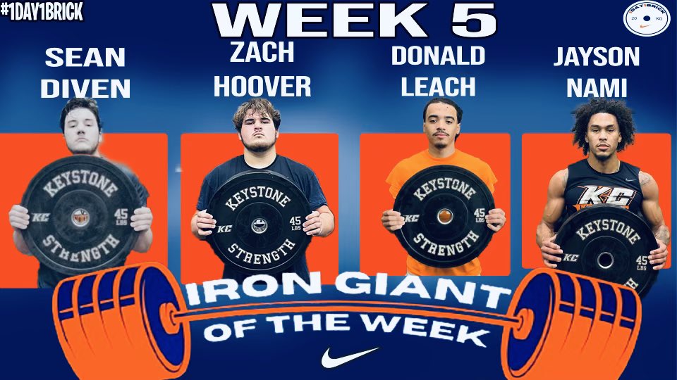 Iron Giants of the Week! DL Sean Diven LB Zach Hoover QB Donald Leach WR Jayson Nami The prize is who you become! #1Day1Brick 🔵🧱🟠