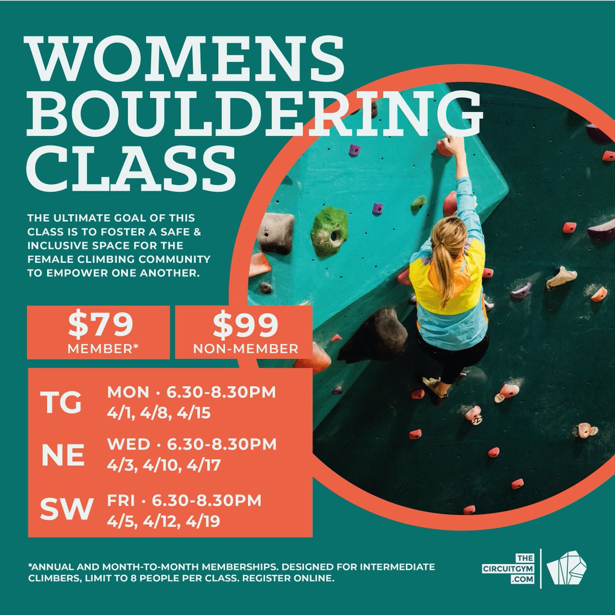 Check out the next session of our Women's Bouldering class, starting April 1st!
#TheCircuitGym #WomensBoulderingClass
thecircuitgym.com