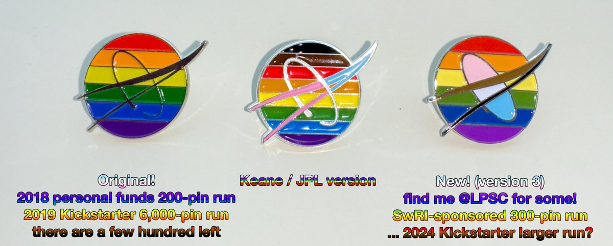New #LGBTQ #pride #pins at #LPSC2024 ... come find me wandering around, in sessions, or before the QUIPS trek to dinner. Let me know how you like the design and if we should try for a larger run (or tweak it first)!