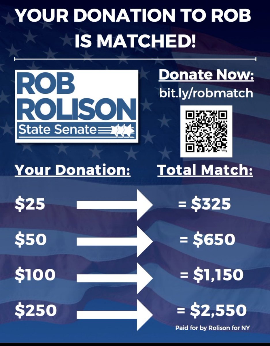 Help State Senator @RobRolison meet his fundraising goal. Today at midnight is a deadline for this period. Any amount will help him reach his goal

Go to the link below to help

secure.anedot.com/0820b639-edfa-…

#putnamvalley #putnamvalleyny #putnamcounty #putnamcountyny #putnamvalleygop