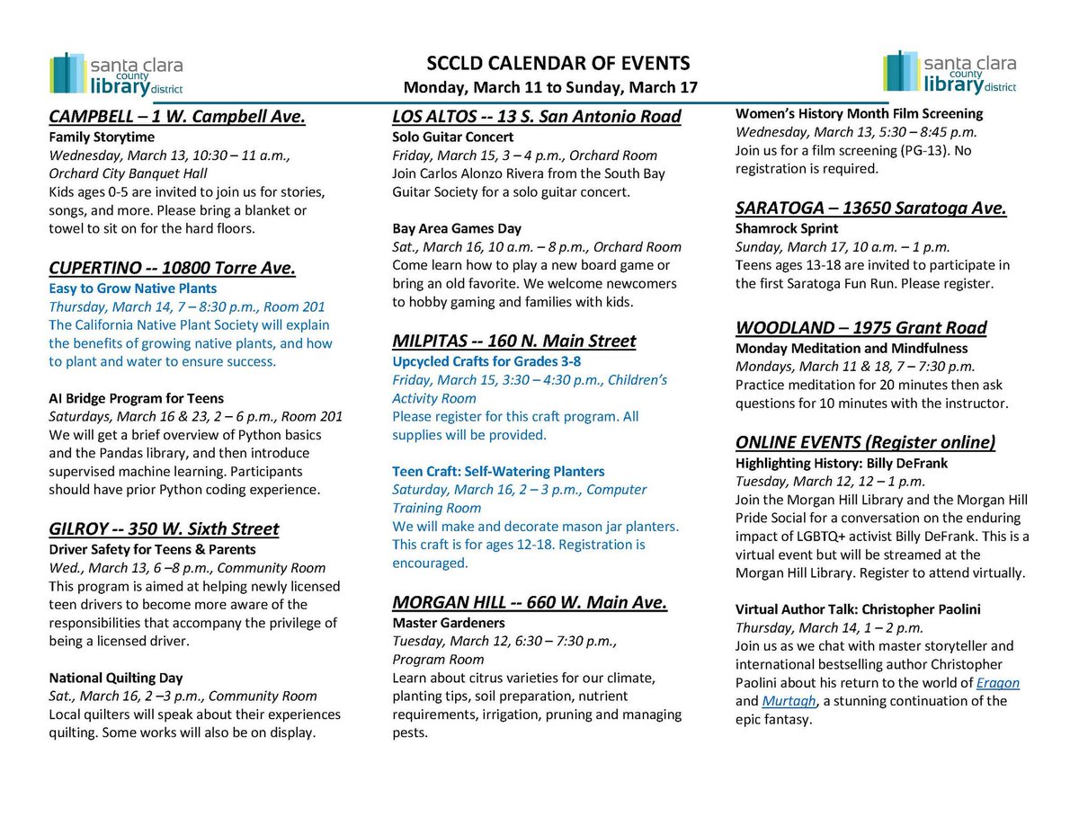 We have a lot of free programs happening in our libraries this week. Find our full calendar at sccld.org/events/