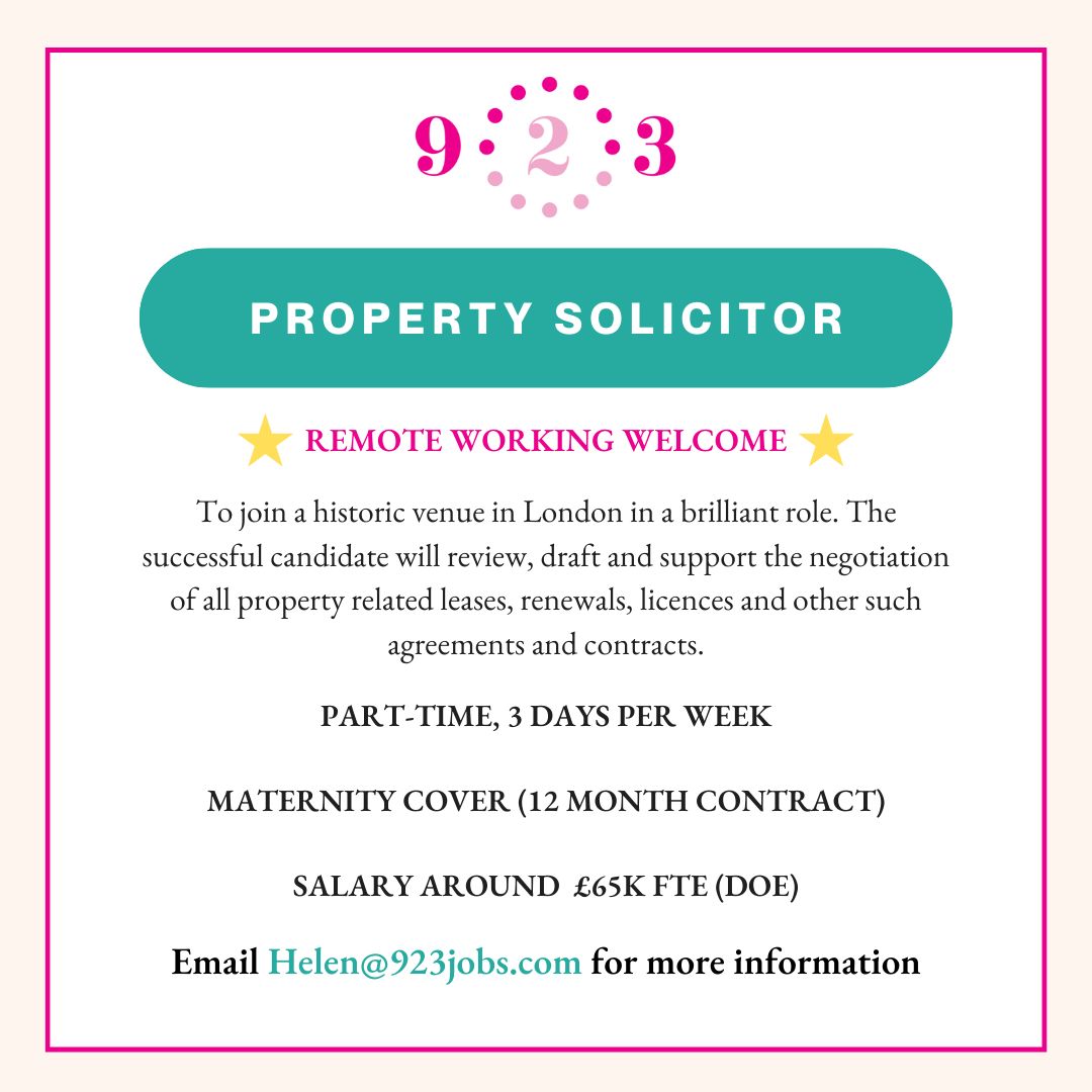 ⭐️FANTASTIC OPPORTUNITY⭐️ We have an exciting opportunity for someone to join a historic venue in London. 🔸Part-time, 3 flexible days/wk 🔸Maternity cover 🔸Salary c. £65k FTE (DOE) 👉 Helen@923jobs.com #propertysolicitor #solicitorjobs #flexiblejobs #remotejobs