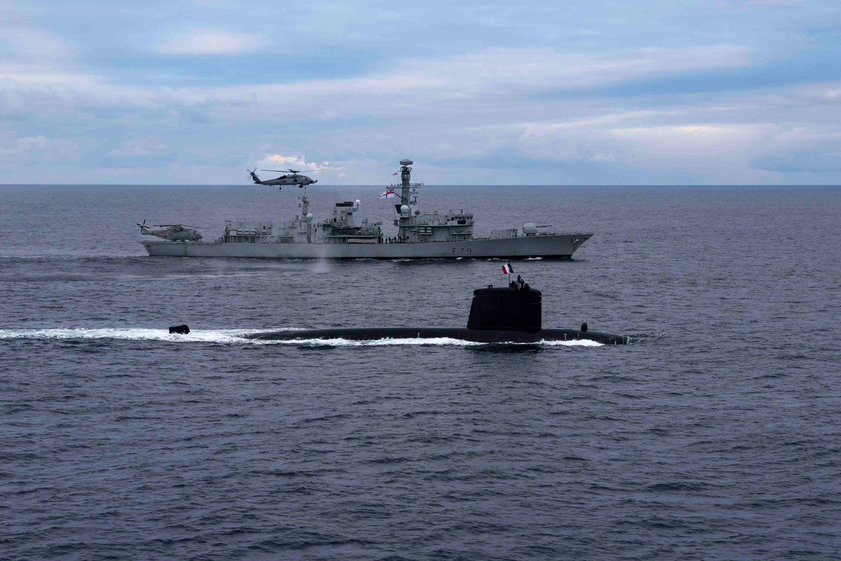 Controlling the underwater environment is vital to the success of our mission. The #SteadfastDefender24 Carrier Strike Group has been exercising with a @MarineNationale submarine, testing responses to underwater threats & our ability to protect @HMSPWLS no matter the adversary.