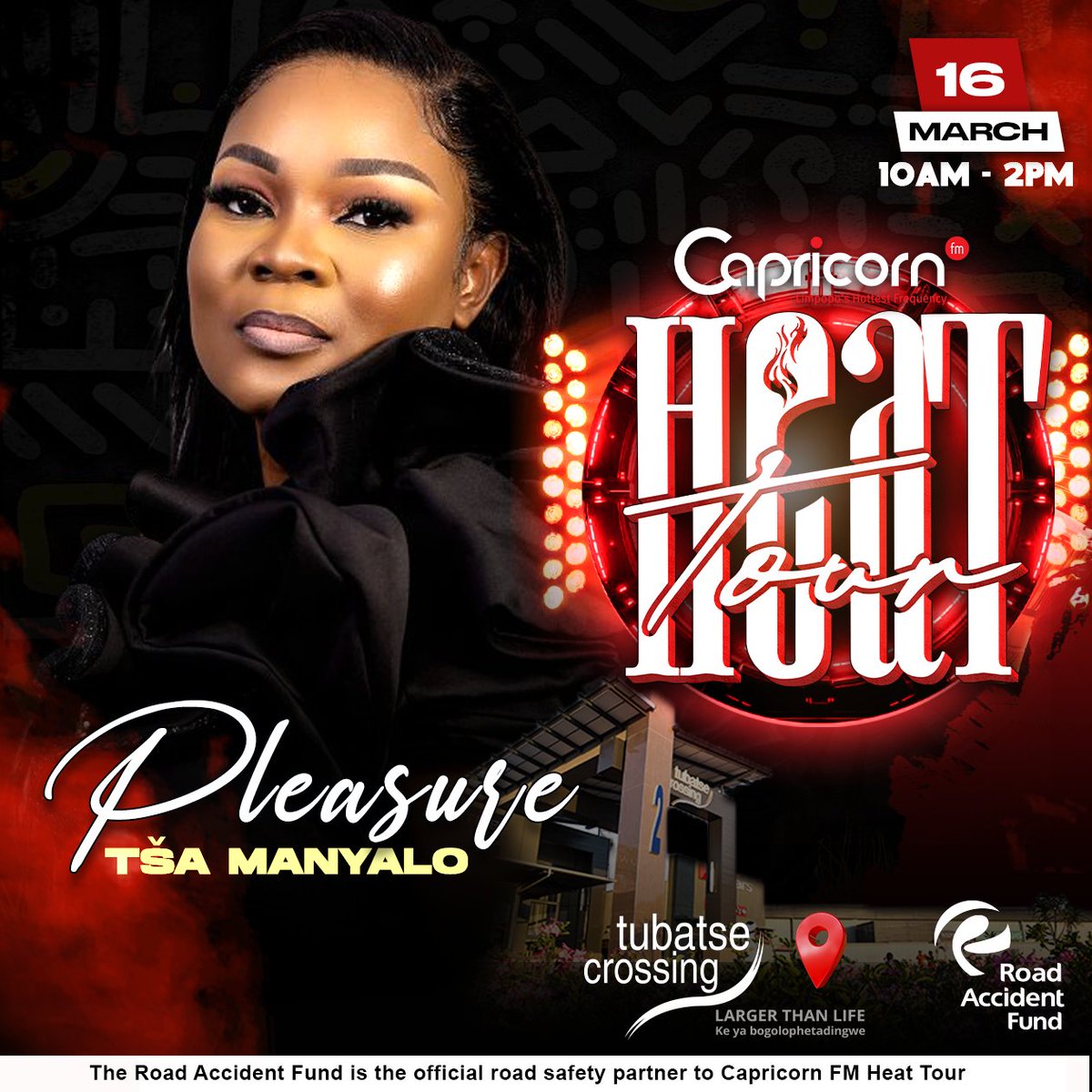 NEXT | The #CapricornFMHeatTour is hitting Tubatse Crossing in Burgersfort this Saturday, @PleasurePeta will take to the stage to entertain you. She joins @DjComplexion and @Mpho_Mashita on the #CapricornBreakfast to share what you can look forward to.