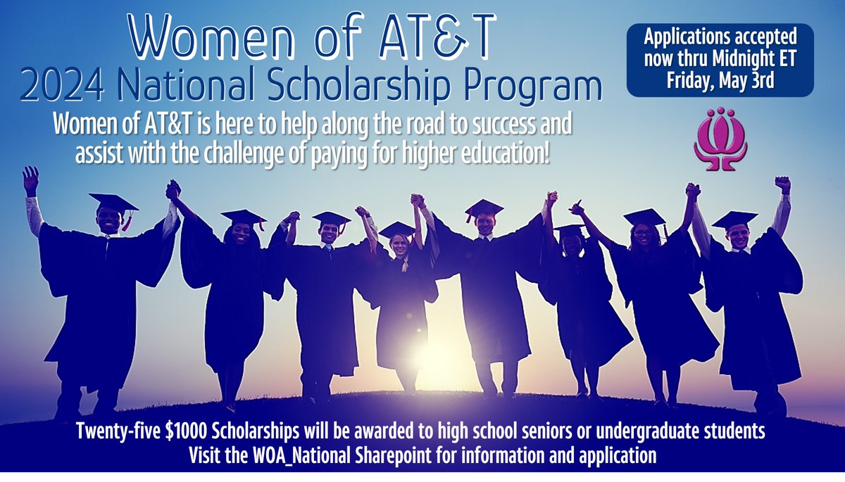Starting today! We are so excited to be offering scholarships to some deserving students! Please share with anyone who is interested! Click here: form.jotform.com/240686031009147 💜#womenofatt #WOAScholarships