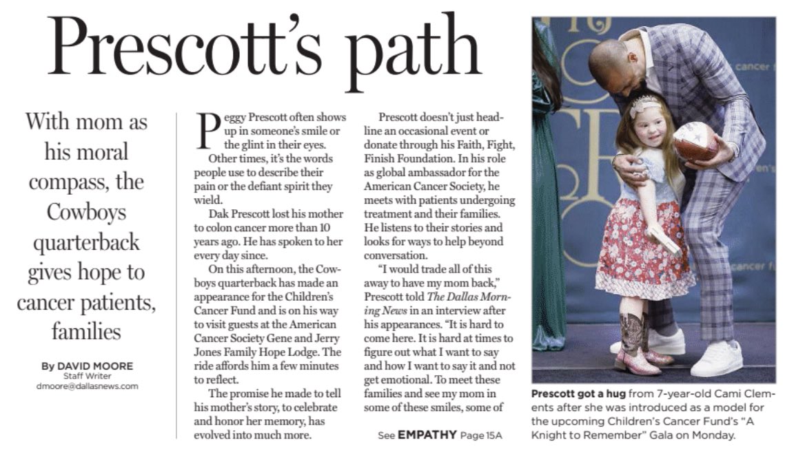 “With mom as his moral compass, the Cowboys quarterback gives hope to cancer patients, families” @dallasnews @DavidMooreDMN @TexasCCF