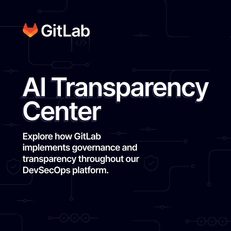 gitlab's tweet photo. Introducing: The GitLab #AI Transparency Center 🤝

We launched our AI Transparency Center to help our community better understand the ways we incorporate governance and transparency into our #DevSecOps platform.