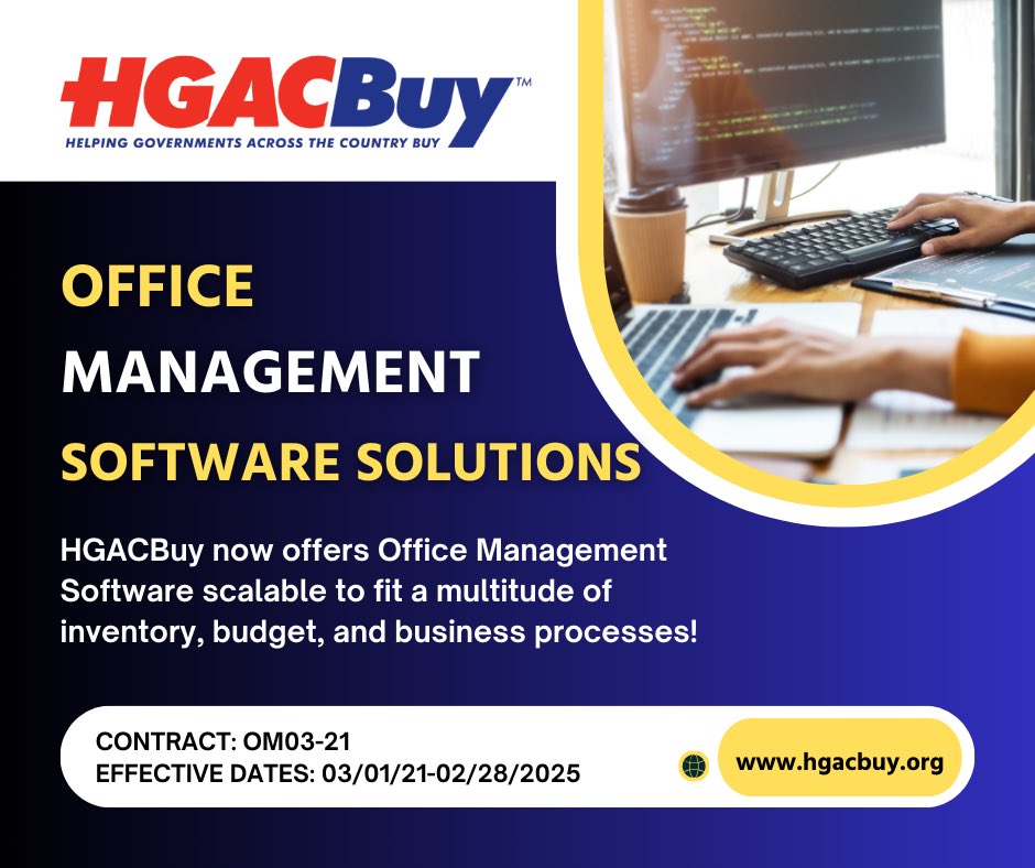 Thrilling news for efficiency seekers! We're proud to announce our selection for HGACBuy's competitively solicited contract, delivering cutting-edge Office Management Software Solutions. Contract number: OM03-21 From 03/01/2021 to 02/28/2025! #HGACBuy #OfficeSolutions