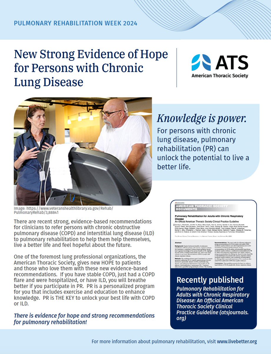 Happy Pulmonary Rehabilitation week-- the most important yet underused treatment for chronic lung disease!! @atscommunity @ATS_Assemblies