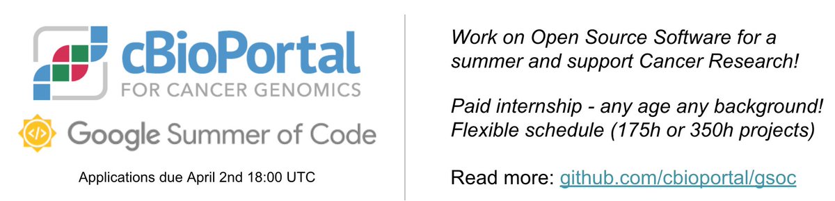 Work on Open Source Software for a summer and support Cancer Research! Read more: github.com/cbioportal/gsoc