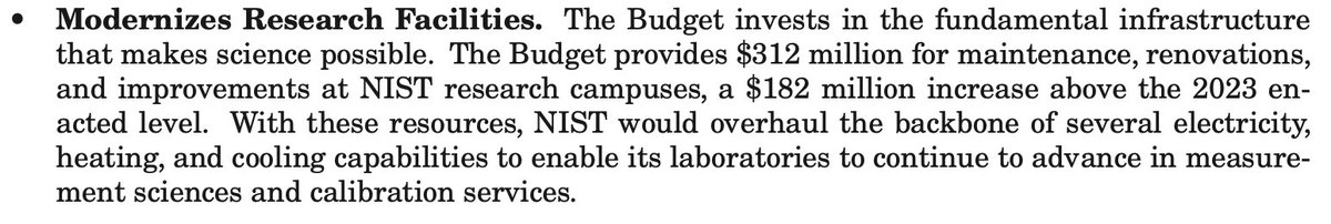 The White House asks $312M for construction at NIST, marking a $182M increase over the 2023 level. This investment is critical after years of neglect for NIST facilities by Congress and administrations. Read @Cat_Zakrzewski's great story about this. 3/10 washingtonpost.com/technology/202…