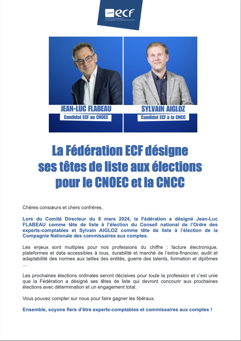 🔴 𝐋𝐚 𝐅𝐞́𝐝𝐞́𝐫𝐚𝐭𝐢𝐨𝐧 𝐄𝐂𝐅 𝐝𝐞́𝐬𝐢𝐠𝐧𝐞 𝐬𝐞𝐬 𝐭𝐞̂𝐭𝐞𝐬 𝐝𝐞 𝐥𝐢𝐬𝐭𝐞 𝐚𝐮𝐱 𝐞́𝐥𝐞𝐜𝐭𝐢𝐨𝐧𝐬 𝐩𝐨𝐮𝐫 𝐥𝐞 <a href="/CSOEC/">CNOEC 🚀</a> et la <a href="/CNCC_audit/">CNCC</a>