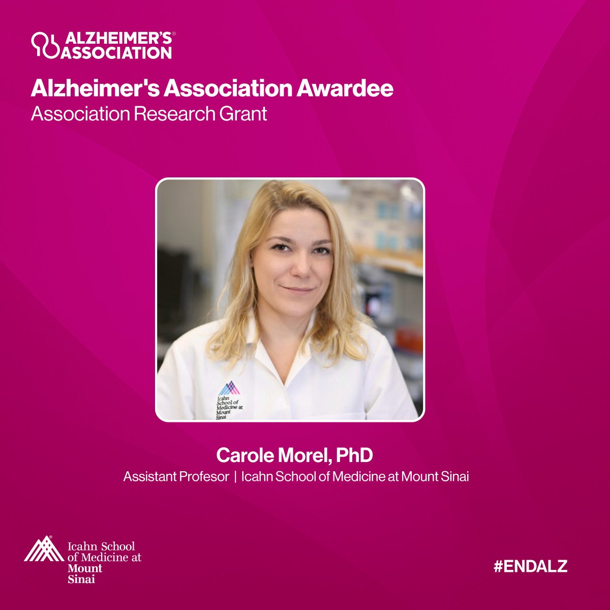 Friedman Brain Institute (@sinaibrain) on Twitter photo 👏A HUGE CONGRATULATIONS to <a href="/IcahnMountSinai/">Icahn School of Medicine at Mount Sinai</a>’s Dr. Carole Morel (<a href="/CarolEMorelS1/">Carole Morel</a>) on being awarded the Association Research Grant — New to the Field award from the <a href="/alzassociation/">Alzheimer's Association</a> for her research on #Dopamine & neuropsychiatric symptoms in #Alzheimersdisease. 🎉💯#ENDALZ 👏A HUGE CONGRATULATIONS to <a href="/IcahnMountSinai/">Icahn School of Medicine at Mount Sinai</a>’s Dr. Carole Morel (<a href="/CarolEMorelS1/">Carole Morel</a>) on being awarded the Association Research Grant — New to the Field award from the <a href="/alzassociation/">Alzheimer's Association</a> for her research on #Dopamine & neuropsychiatric symptoms in #Alzheimersdisease. 🎉💯#ENDALZ