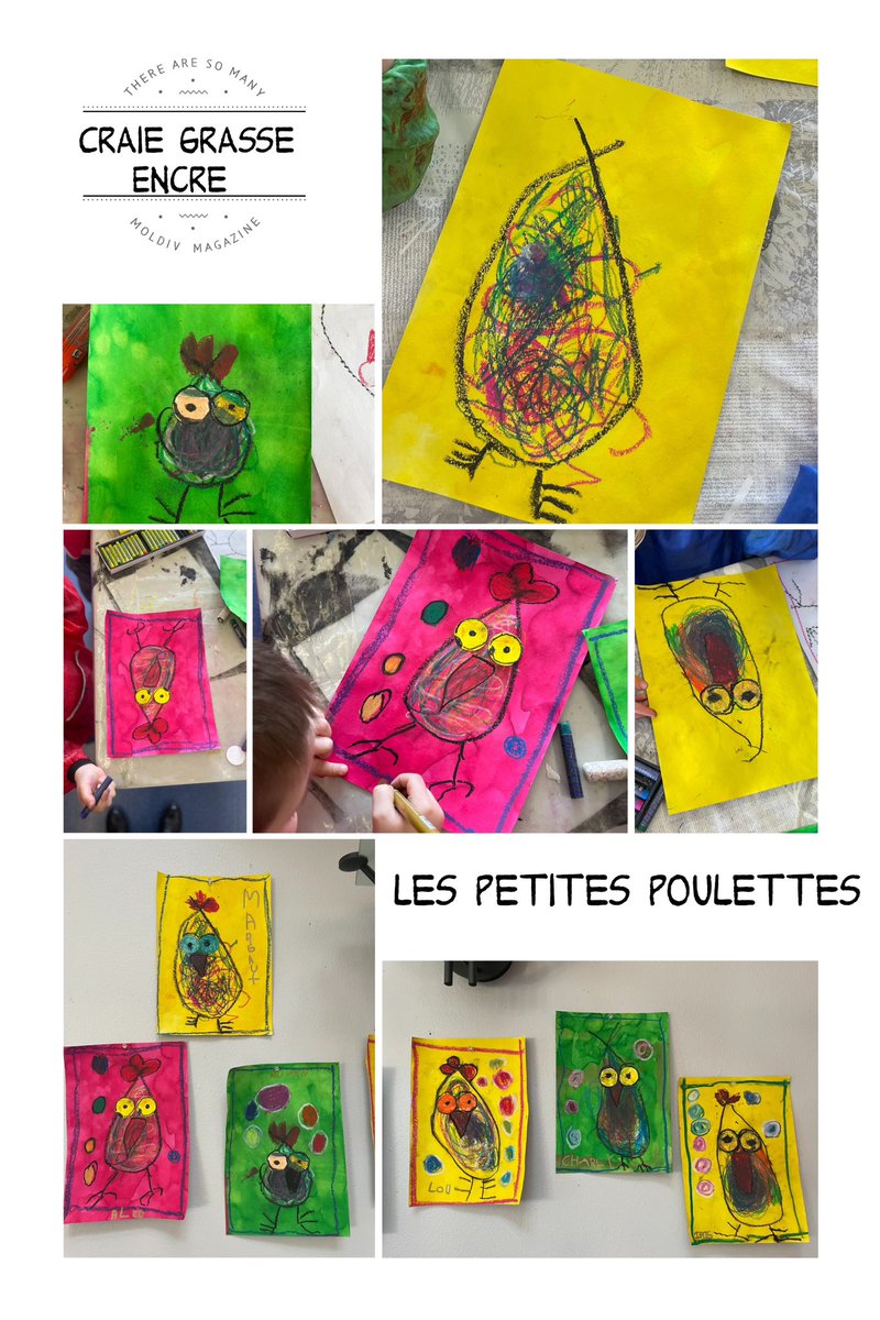 LVive1's tweet photo. Des petites poulettes pour décorer #laclasse ! 
#maternelle #encre #craiegrasse https://t.co/8zaOmyaA1s