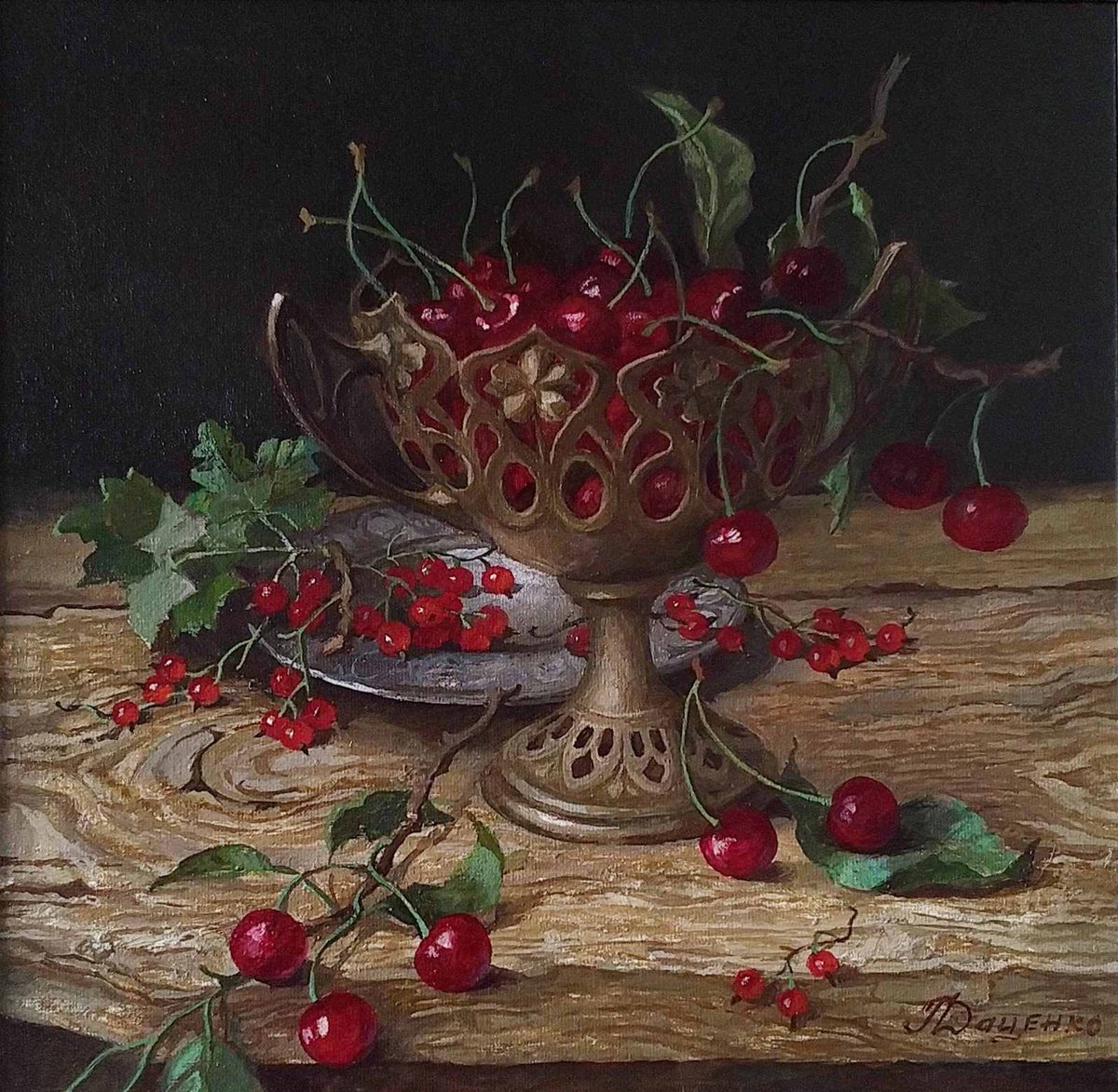 Lidia Datsenko (b.1946) - Cherries. 2020. Oil on canvas. #UkrainianArt