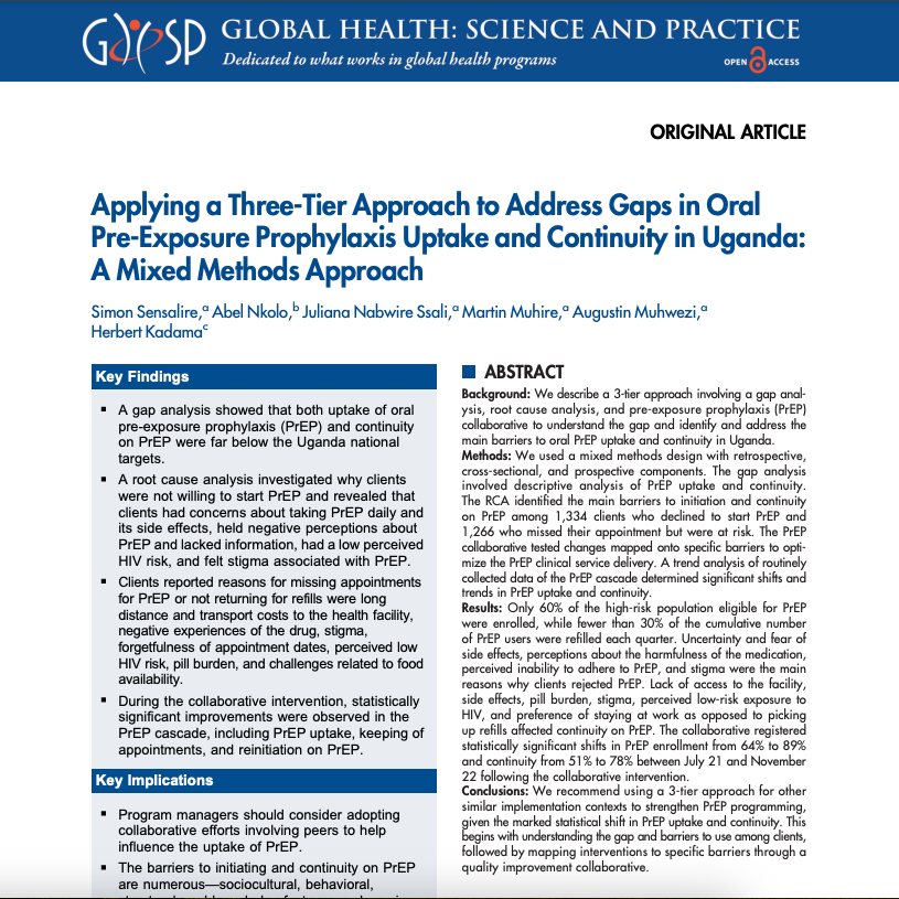 The authors introduced a transformative approach to address significant gaps in enrollment and continuity on oral pre-exposure prophylaxis (PrEP) and a national QI collaborative to map interventions to address specific barriers in the PrEP cascade. hubs.ly/Q02nYGRY0