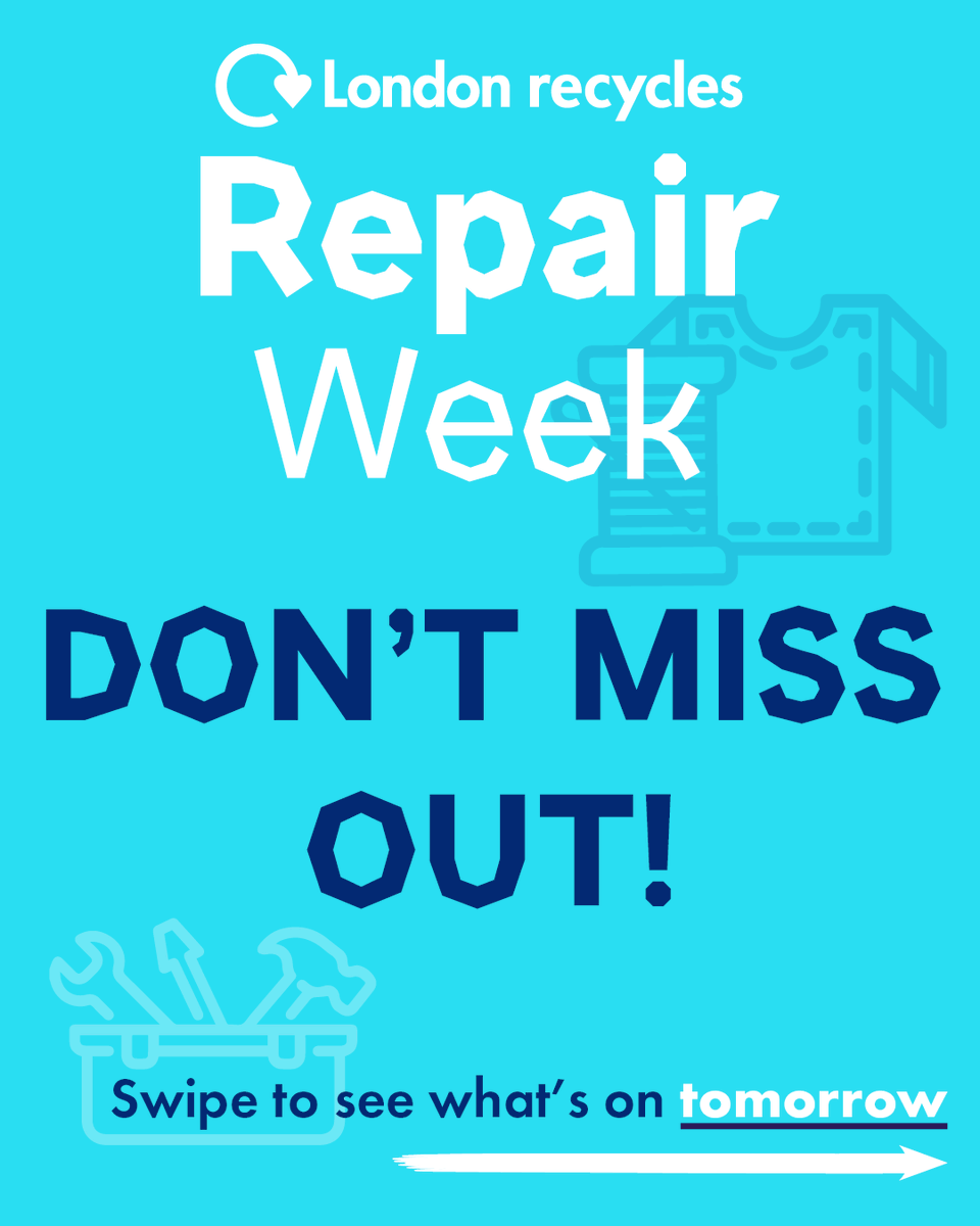 LondonRecycles's tweet photo. Did you make it down to a Repair Week event today? 

If not, don't worry! There's loads more scheduled for the rest of the week. Check out some of the great events taking place across the city tomorrow. 

Browse all events here https://t.co/Ihx5lSoi4t

#RepairWeekLDN https://t.co/EyVgwAsWhd