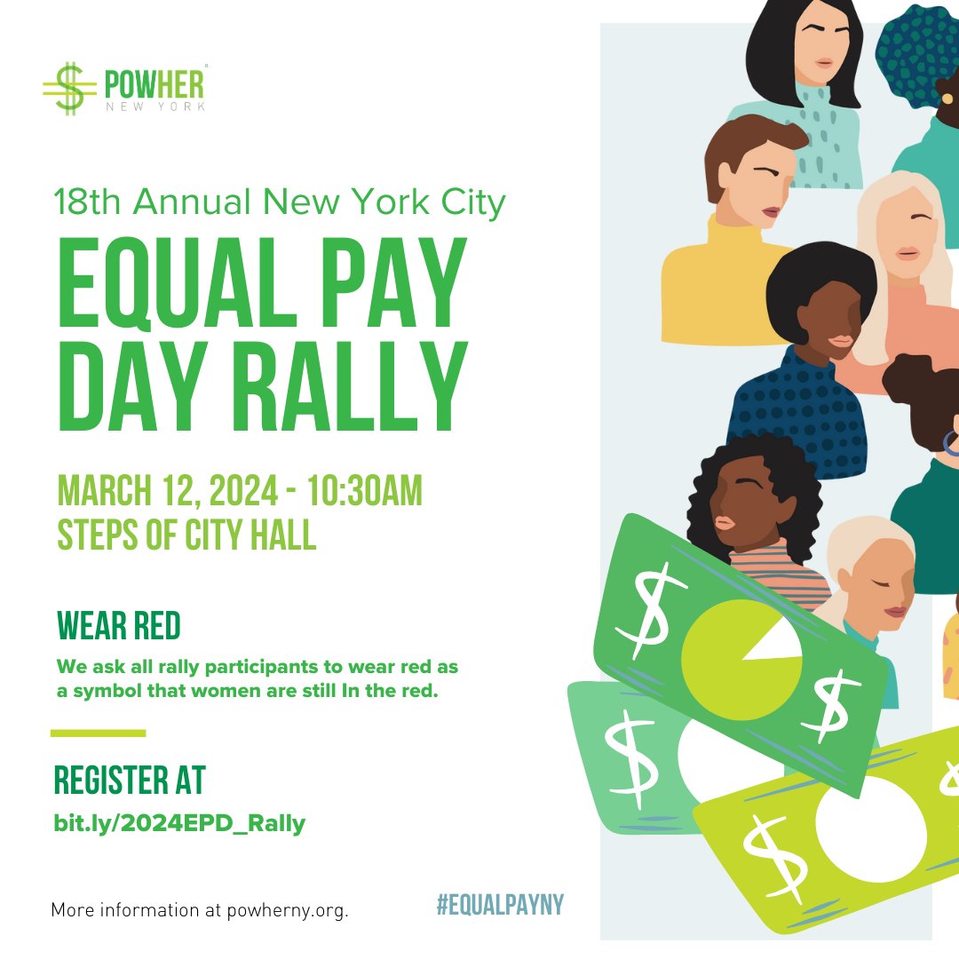 NY Women still experience a 12% pay gap. This is unacceptable! Join us for the 18th Annual NYC #EqualPayDay Rally on 3/12 at 10:30AM ET. RSVP: bit.ly/2024EPD_Rally #EqualPayNY