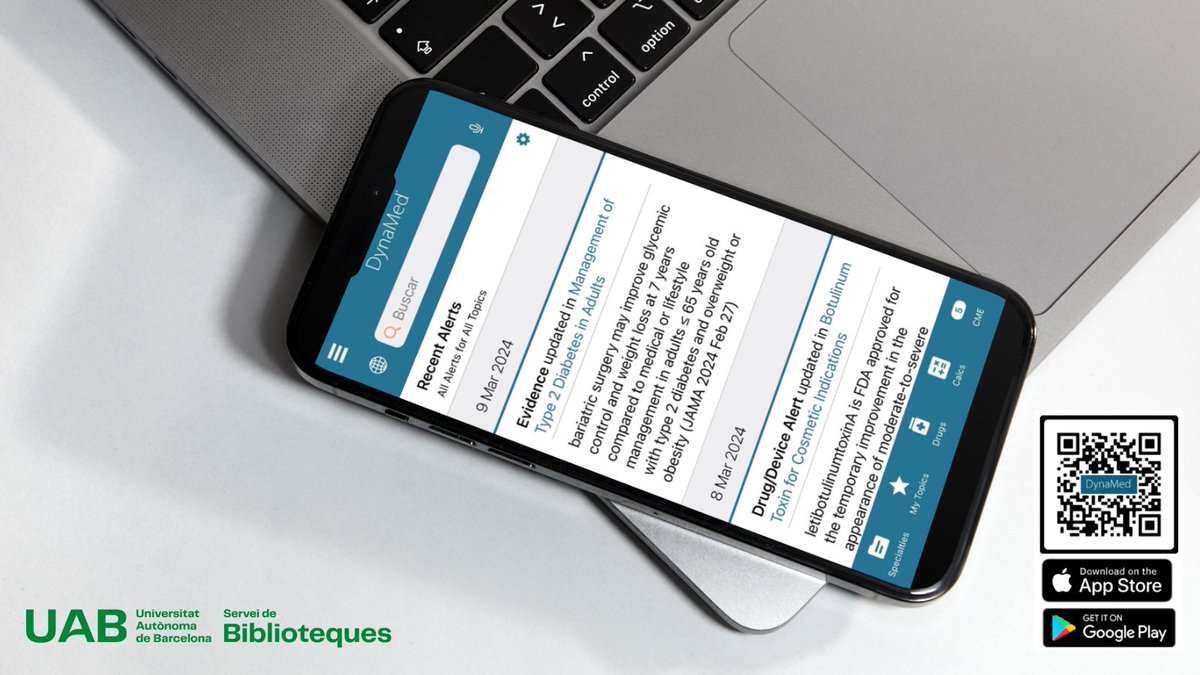 medicinauab's tweet photo. #PDIUAB i #estudiantUAB! Ja us heu descarregat l'app de #Dynamed? Podeu consultar tota la informació de forma senzilla, directa i sense connexió a internet! 🤩

➡️A més, Dynamed acaba de ser premiada com a millor eina de suport a la decisió clínica del món (Best in KLAS 2024). https://t.co/l74IPXPz6i