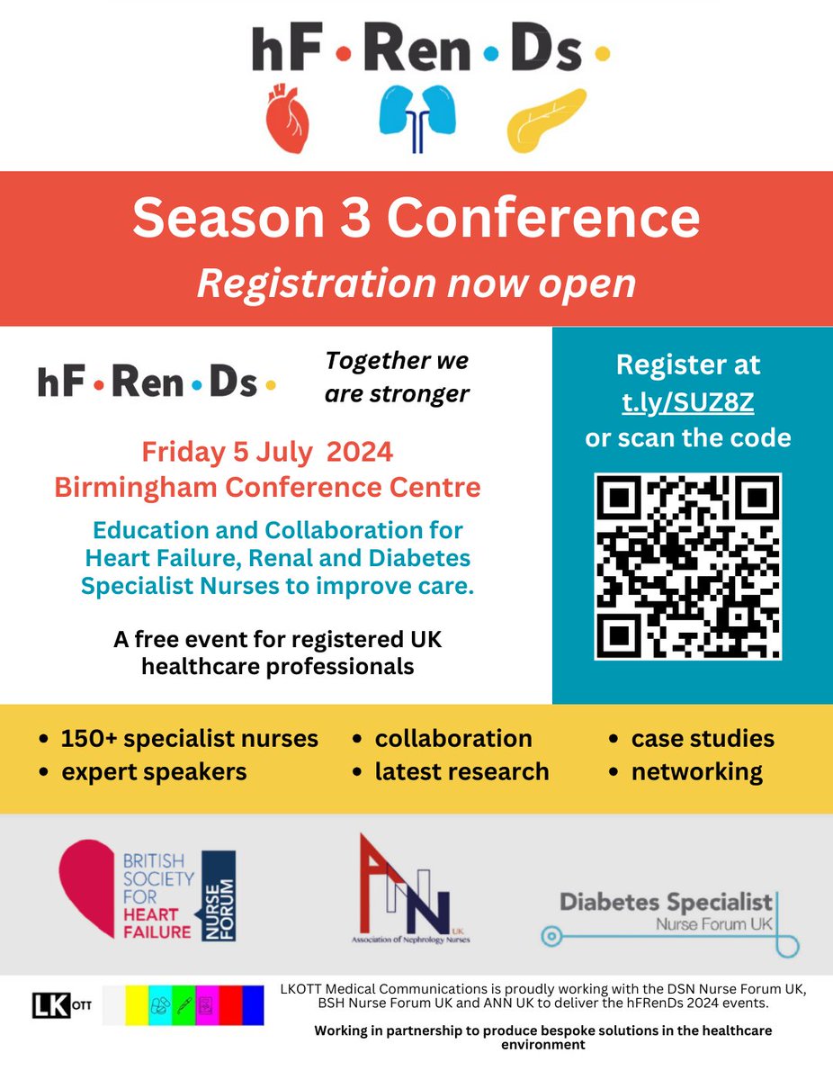Registration for hFRenDs Season 3 is now open! Education and collaboration for HF, Renal and Diabetes Specialist Nurses. Register here: t.ly/SUZ8Z  #25in25 #freedomfromfailure