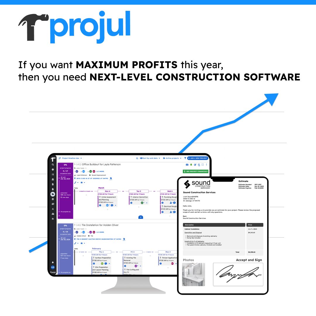 goprojul's tweet image. Maximize profits and increase your bottom line with Projul!
#constructionmanagmentsoftware
#estimatingsoftware #projectmanagement #construction #constructiontips #increaseprofits #Projul
