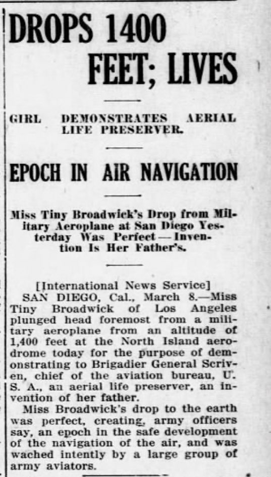 March 8, 1915! One of her 1,100+ jumps!