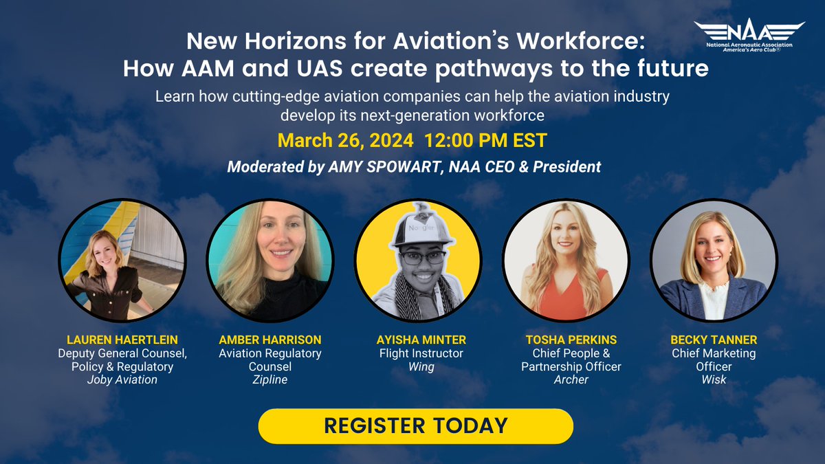 A new industry means new jobs and opportunities for a more diverse demographic of people. Join our CMO Becky Tanner and other remarkable women for a panel exploring how AAM and UAS can move the aviation industry forward. A big thank you to @NatlAero for hosting.…