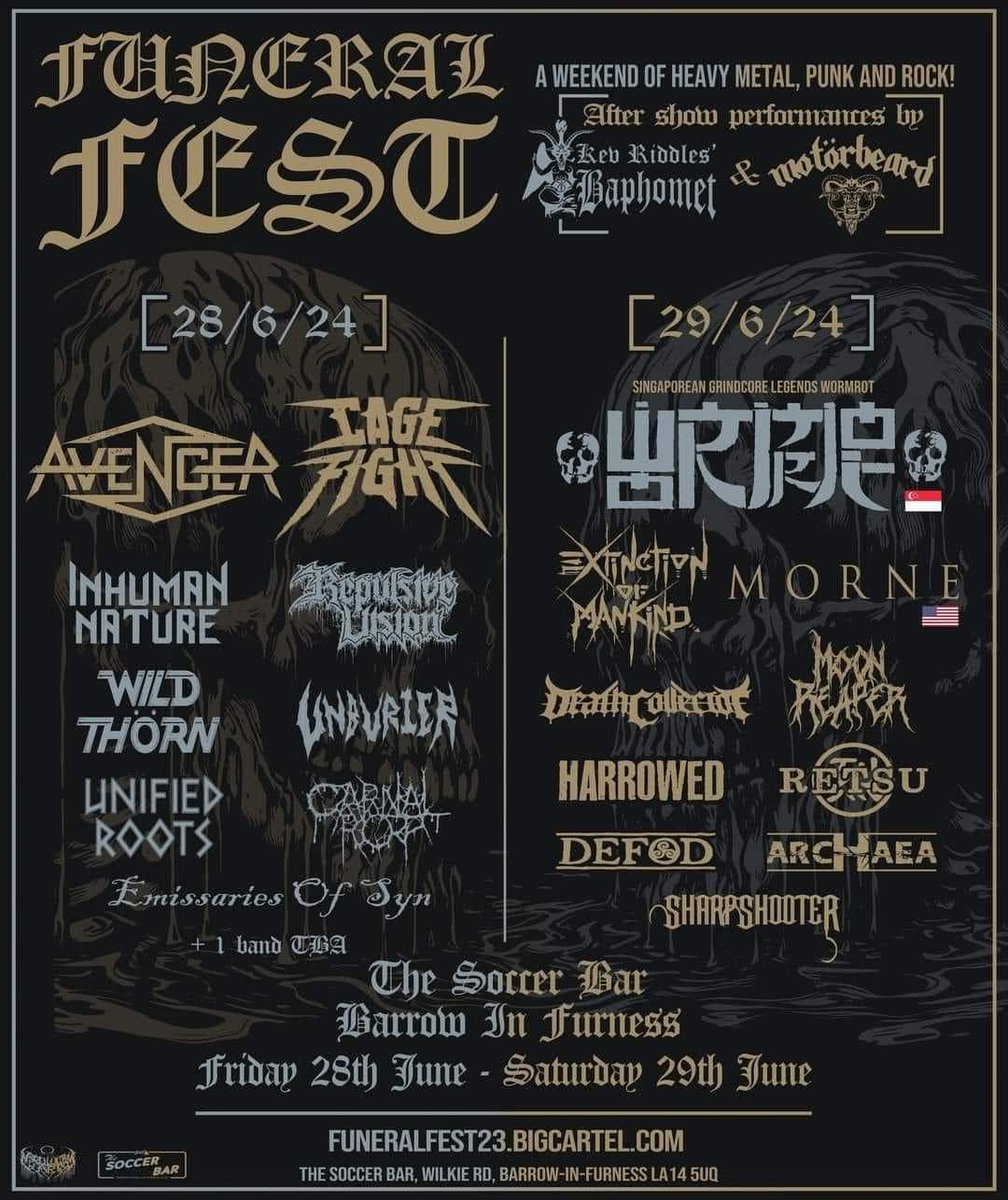 Unburier (@unburier) on Twitter photo Funeral Fest 2024 alongside Avenger, Cage Fight, Inhuman Nature and many more. See you there! Funeral Fest 2024 alongside Avenger, Cage Fight, Inhuman Nature and many more. See you there!