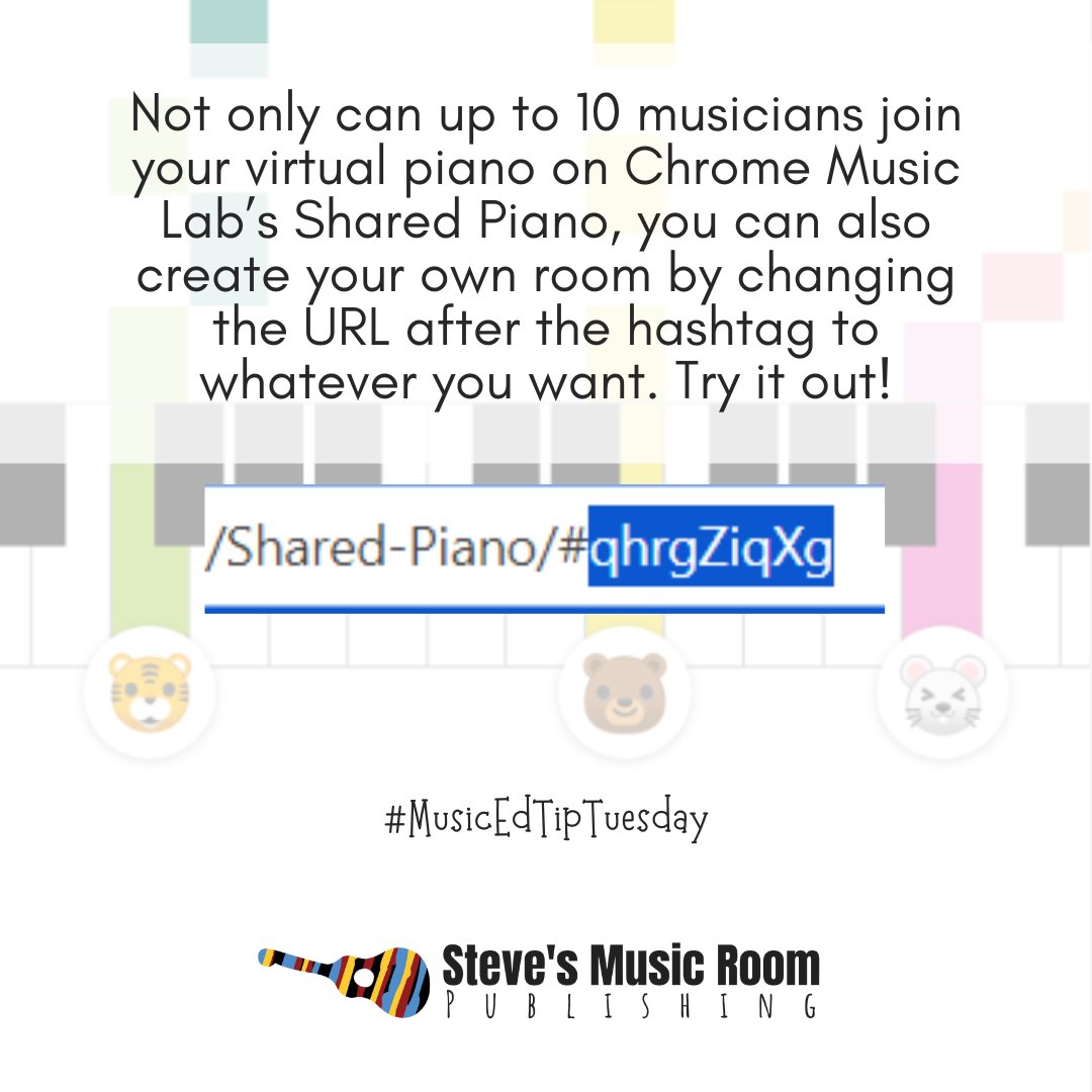 #musicedtiptuesday Not only can up to 10 musicians join your virtual piano on Chrome Music Lab’s Shared Piano, you can also create your own room by changing the URL after the hashtag to whatever you want. Try it out! #keyboards #piano #sharedpiano @chromemusiclab