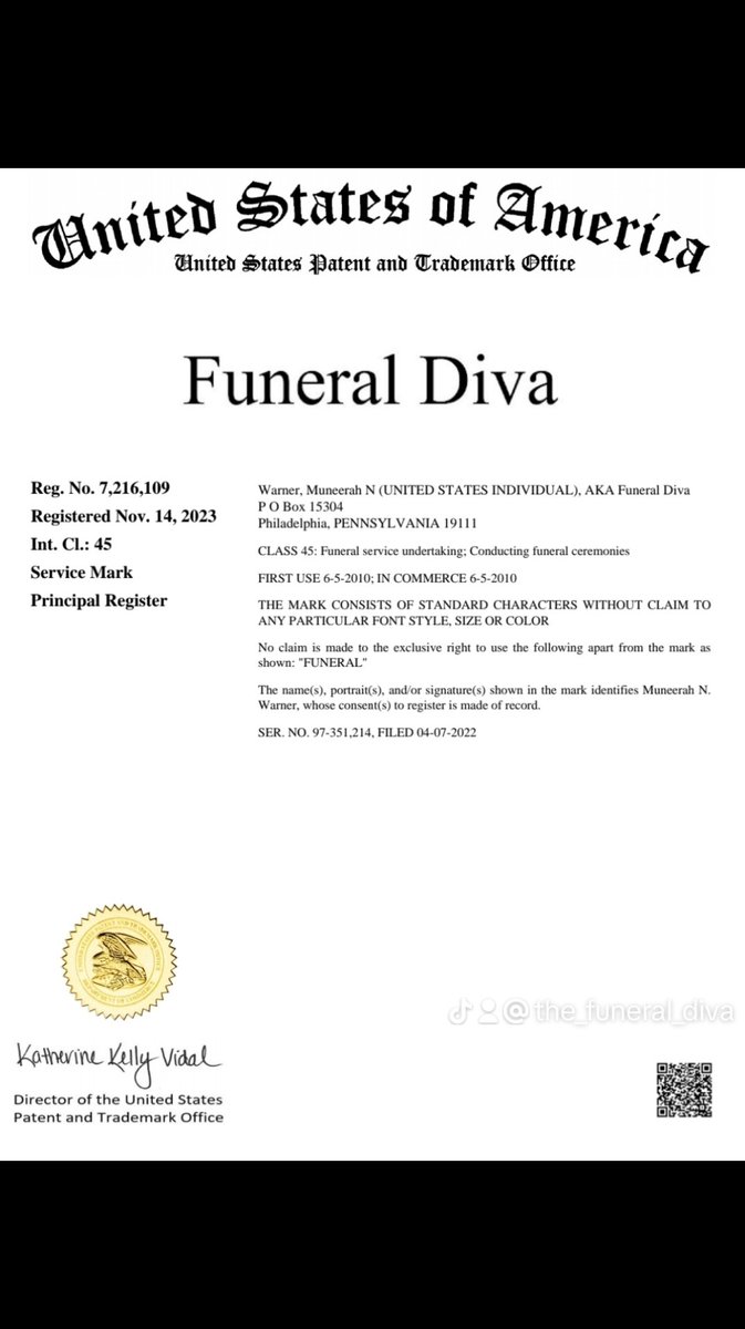 TheFuneralDiva's tweet photo. The official copy has arrived in the mail 🌟

#funeraldiva #femalefuneraldirector #mortician #trademark #signed #sealed #delivered https://t.co/DgsuROKdui