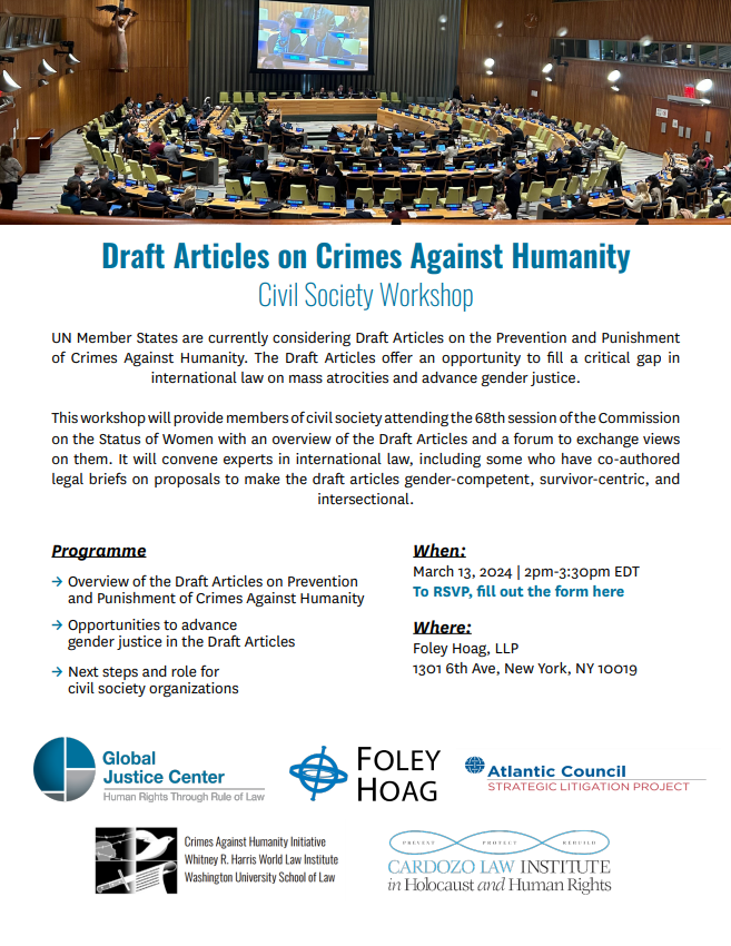 GlobalJusticeC's tweet photo. We're just a couple of days away from our #CSW68 civil society workshop, and there's still time to register!
Speakers: @leilasadat1 @SaretaAshraph @NawNaw65540383 @akila_rad @DrMelOB @jocelyngetgen @ErinFarrellRos1 @tess_e_graham @EliseKeppler.
Register: https://t.co/YFu8JoSck8 https://t.co/s08F7wAQR2
